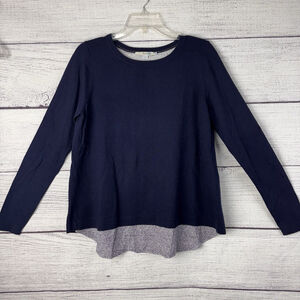 Boden Merino Wool Sweater Size Medium Navy Blue Dot Print Hem Knit Pullover